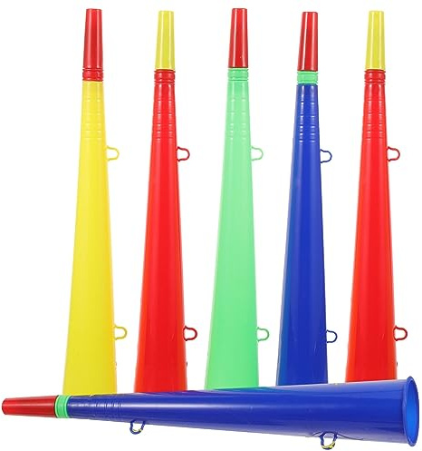 Homoyoyo 6 trompetas de plástico resistentes para estadio, trompeta de plástico para eventos deportivos, juegos de graduación, suministros de fiesta escolar, accesorios (color al azar)