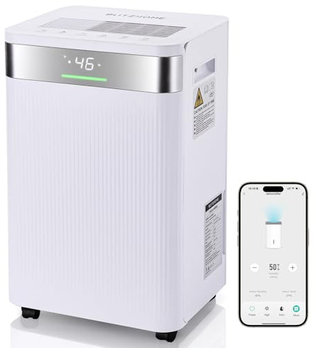 Deumidificatore, BLITZHOME 20L/24H Deumidificatore Casa Muffa Controllo Smart App con Serbatoio da 4,5L, Filtro, Timer, Ionizzatore, Modalità Sospensione, Blocco Bambini, per ca.40 m², Bagno