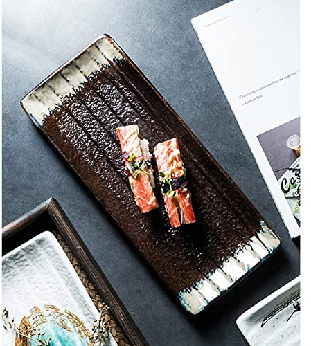 HPTHLY Piatto da Portata Lungo in Porcellana da 11 Pollici per Feste, Sushi, Antipasti, Dessert, Carne, Stoviglie Adatte al Forno,A