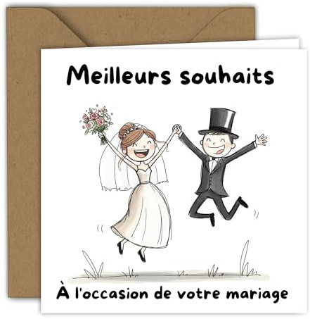 Edition Colibri Carte de mariage - Illustration de mariage | Carte pliée (15x15 cm) – avec enveloppe kraft – Intérieur vierge (2)