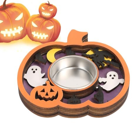 Portacandele Votivi di Halloween | Decorazione di Halloween in Legno Spettrale | Portatealight con e | per Festa, Ufficio Casa Soggiorno Camera da e Mensola da Tavolo