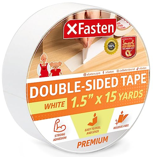 XFasten nastro biadesivo rimovibile (38.1mm x 13.71m per rotolo singolo), indicato per arti e mestieri, lavorazione del legno, fissaggio dei tappeti, non lascia residui.