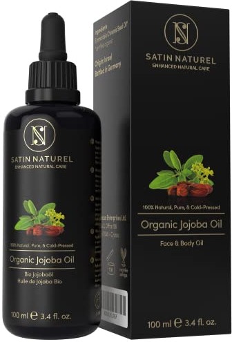 Olio di Jojoba per Capelli PURO 100ml - Biologico, Naturale e Spremuto a Freddo - Olio Capelli - Olio Struccante - Olio per Capelli - Olio per Cuticole Unghie - Ricco di Vitamina E - Satin Naturel