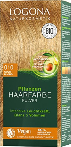 LOGONA Naturkosmetik Pflanzen-Haarfarbe Pulver 010 Goldblond, Vegan & Natürlich, Blonde Natur-Haarfarbe mit Henna, Coloration, 100g