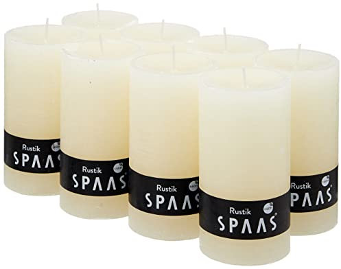 Spaas 8 Bougies Pilier rustiques Non parfumées 70/130 mm, ± 60 Heures, Ivoire