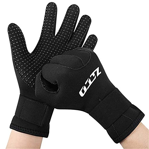 ZCCO 5mm Neopren Tauchhandschuhe,doppelschichtige Thermo-Neoprenanzughandschuhe mit elastischem Handgelenk und rutschfesten Partikeln zum Tauchen,Surfen,Schnorcheln(ST-5mm,L)