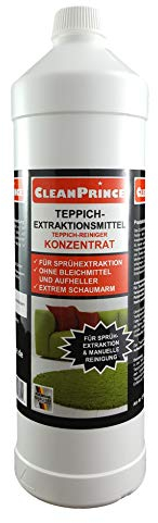 CleanPrince Estrattore per tappeti, 1 litro, detergente per tappeti, pulizia industriale, tanica di detergente per tappeti, tappezzeria, tappeti, pavimenti