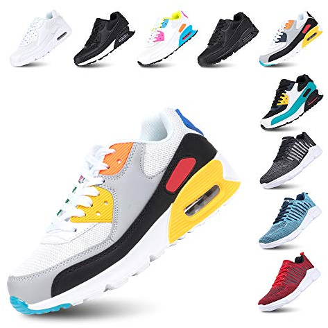 Hitmars Laufschuhe Herren Damen Turnschuhe Licht Dämpfung Air Sportschuhe rutschfest Atmungsaktiv Fitness Sneakers E-WeißGelb 44