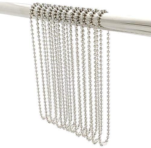 Stainless Steel Shower Curtain Hooks, 55 Inch Ball Chain Design, 12 Pack Rust-Resistant Metal Curtain Rings for Bathroom Rods, Heavy Duty 4.5mm Shower Curtain Hangers