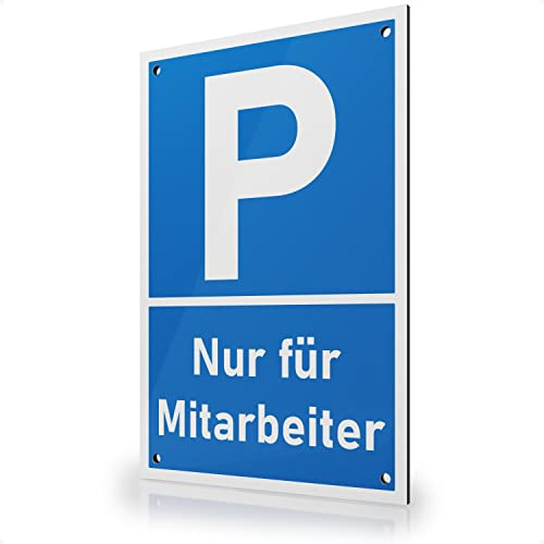 FLAGLY Premium skylt parkering endast för anställda 30 x 20 cm tillverkad av 3 mm aluminium Dibond inkl. borrningar tillverkade i Tyskland – stabil skylt/varningsskylt, väderbeständig och UV-beständig