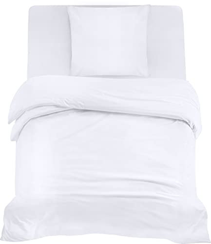 Utopia Bedding 3teilig Bettwäsche-Set - Weiches gebürstetes Mikrofaser-Gewebe - Bettbezug (135x200cm), Spannbetttuch (90x200cm) mit Kissenbezug (80x80cm), Weiß