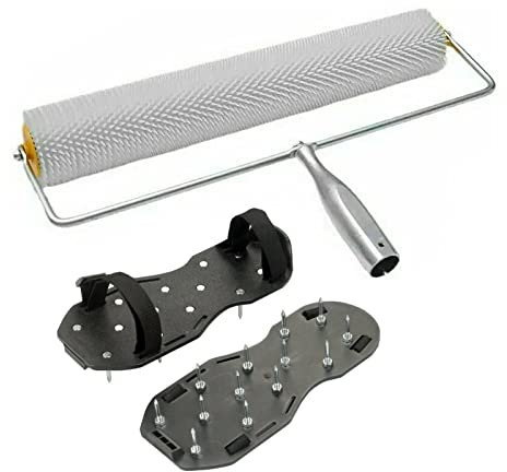 Spiked Roller 400mm Spikes 11mm + Spiked Shoes 25mm Screed Flooring Resin Floor