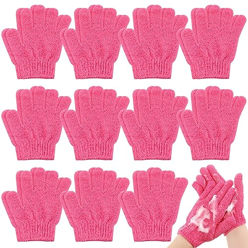 Ramede 30 Pair Exfoliating Glove Double Sided Exfoliating Bath Gloves Pack Nylon Colorful Shower for Men Women Beauty Spa Massage Shower Deep Clean Body Skin Bathing Scrubber Disposable(Rose Red)