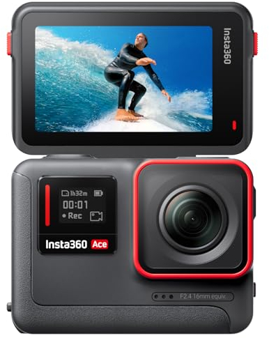 Insta360 Ace - 4K120fps wasserdichte Action-Kamera, 1/2-Sensor mit KI-Rauschunterdrückung, Active HDR Video, 48MP Fotos, 2,4-Klappbildschirm, magnetische Befestigung & modernste KI-Funktionen