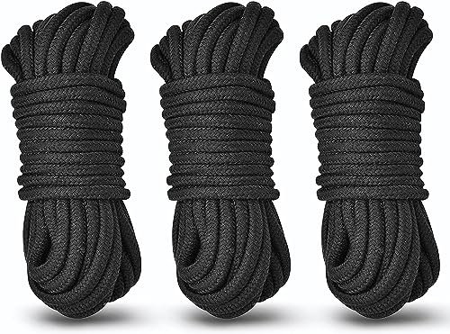 Lot de 3 Cordes à Linge en Coton Souple Portable de 30 m-8 mm-Kit d'exercices-Corde à Linge-Corde à Linge-Corde à Linge-Corde à Linge-Corde à Linge-Équipement d'extérieur-Noir (Noir)