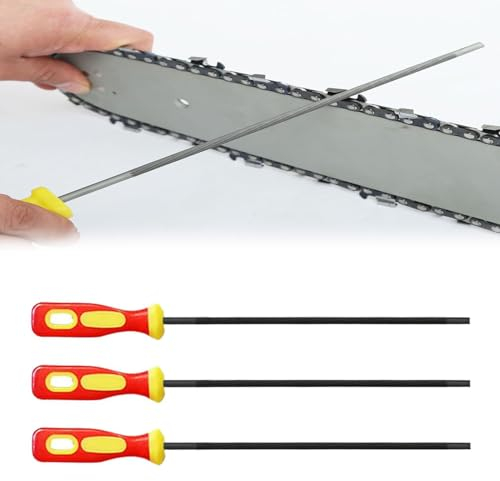 Lima para Afilar Cadena Motosierra, Lima de Motosierra, 3 Piezas Lima Redonda, Afilador de Lima de Cadena, Limas Redondas para Motosierr, Limas de Diamante, 4,0 mm, 4,8 mm, 5,5 mm, Amarillo Rojo