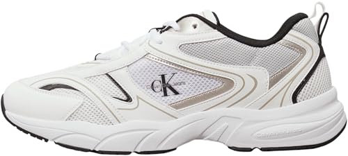 Calvin Klein Herren Runner Sneaker Retro Tennis Mesh Sportlich, Weiß (Bright White/Black), 44