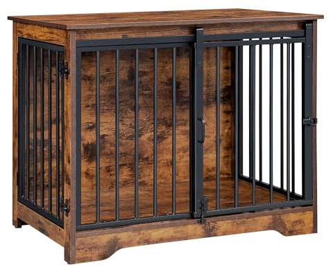 Hzuaneri Hundekäfig Möbel, 81cm hundebox für zuhause, Schiebetüren, 2 Türen, Moderne hundebox Holz Indoor für kleine/mittlere Hunde, Hundekäfig für Zuhause, 81 x 55 x 67,5cm, Vintagebraun DFC83601B