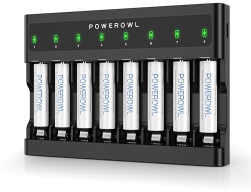 POWEROWL AAA Rechargeable Batteries with Charger, 8 Slots Battery Charger (FY-828), Independent Slot, USB Fast Charging for Ni-MH Rechargeable Batteries
