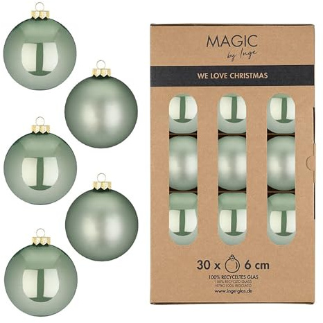 Weihnachtskugeln Glas 6cm 30 Stück - matt & glänzend - Christbaumkugeln Weihnachtsbaumkugeln für Weihnachten - Christbaumschmuck & Weihnachtsbaumschmuck - Mild Sage