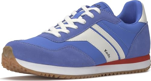 Keds Rena Lace Up Fashion Sneaker, Keds Blue/Snow White/Neon Red, 6.5