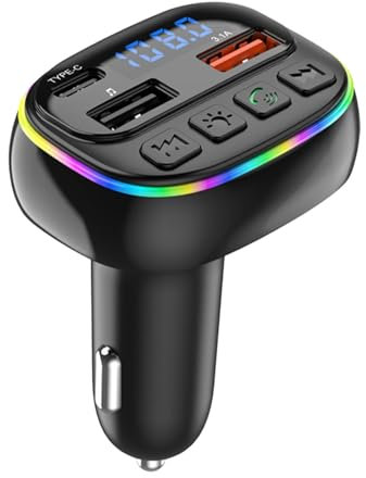 Transmetteur FM Bluetooths 5.3 pour Voiture, Adaptateur De Voiture Bluetooths Double USB 3A, Récepteur Radio De Voiture sans Fil, Adaptateur Stéréo pour La Lecture D'appels Mains Libres