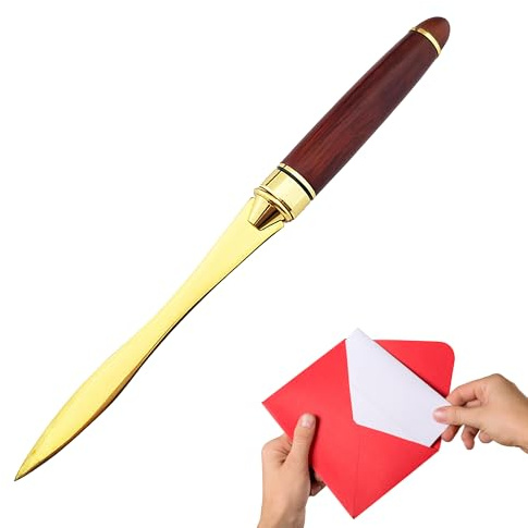 hioseyre 1PCS Handle Letter Opener knife Stainless Steel Knife Split File Envelopes Stationery Handle Portable Envelope Opener for School Home Work Uses (Mahogany gold letter opener)