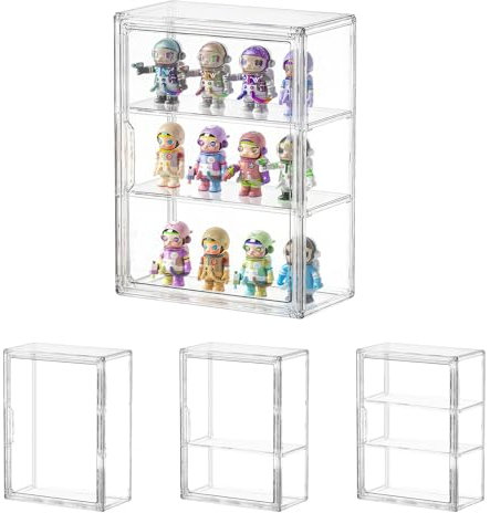 Vitrina Acrílica para Artículos de coleccionista,Puerta Magnética, Plexiglass Vitrina Expositora,Vitrina Estantes de 3, Pisos Vitrina a Prueba de Polvo para Figuras Miniaturas Muñecas (36*27*13CM)