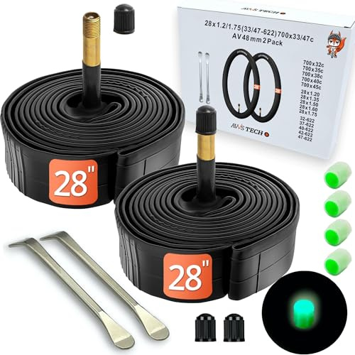 Chambre à air 28 x 1.2–1.75 pour vélo de Route, Trekking, Ville – Valve Auto 40 mm – 2 pièces avec leviers – Compatible pneus 28 Pouces | AVVS Tech