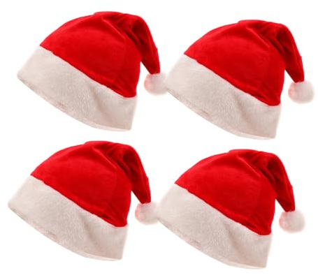 Onlvmyur 4 piezas Gorro de Papa Noel Rojo Gorro de Ndavidad Peluche Sombreros de Navidad para Adultos Fiesta de Navidad y Año Nuevo