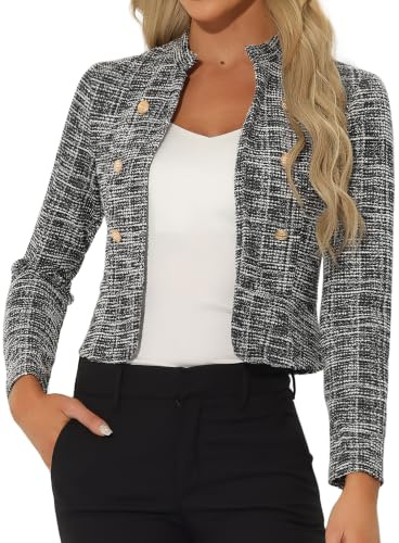 Allegra K Chaqueta de Tweed Vintage para Mujer Chaqueta Corta para Trabajo y Oficina Blazer Elegante para Mujer
