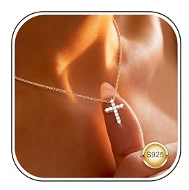 Dochais Plata Sterling 925 Collar para Mujer con Pendiente Cruz Mini Pequeño Delicado Recubierto en Oro 18K/Plata Collar Cruz Bonito Religioso Minimalista Regalo, 46cm (41+5)