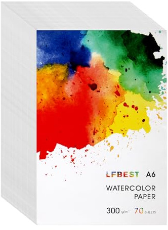 LFBEST Aquarellpapier A6, 70 Blatt Weißes Aquarell Papier 300 g/m², Aquarellblock für DIY Bastelarbeiten, Aquarellfarben, Acrylmalerei, Studenten Lehrer Künstler