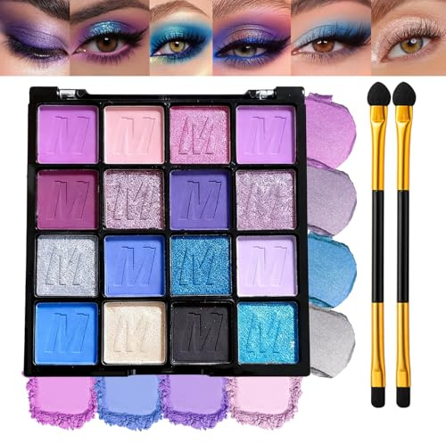 16 Shade Eyeshadow Palette with Brush - Mix of Matte and Shimmer Colours, High Waterproof Formula, Easy to Blend for Daily Nude Makeup, Soft Glam and Bold Smokey Eyes All Day Wear (Violet Dream)