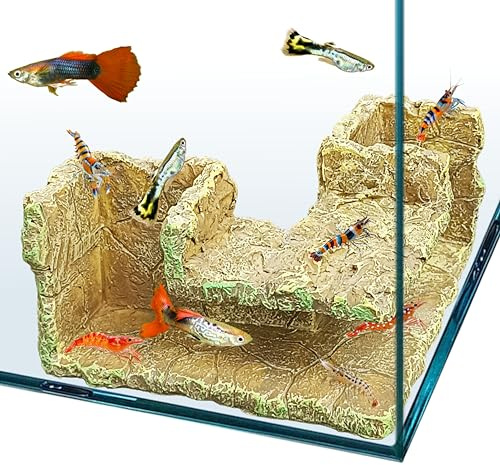 HELAIMAY Aquarium Rock Underground Cave Tunnel, Fish and Shrimp Natural Hideout Decoration, Sinking Base with Viewing Ports Decor Under Gravel, 1 Piece