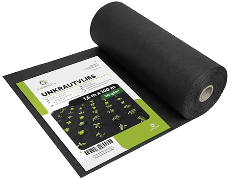 Garronda Malla Antihierbas 1,6 x 100 m - 160m² Lona Antihierba, Tela Geotextil Resistente 50 g/m² para Huerto, Permeable al Agua, Estabilizada UV para Jardín, Bajo Grava y Corteza GD-0176 Negro
