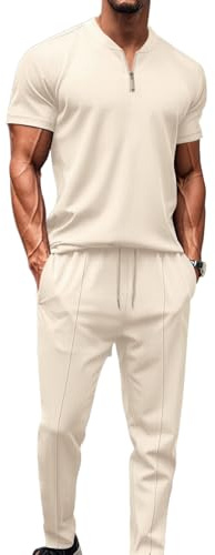 MSIYOW Tuta Uomo Completa Tute da Ginnastica Tuta Sportiva Uomo per Palestra Abbigliamento Casual Estiva(L, Kaki)