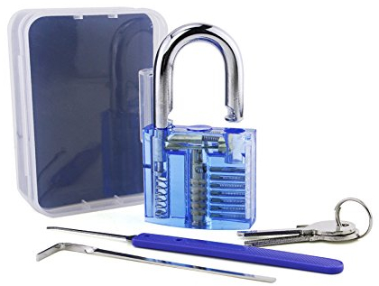 TPM Go Dietrich-Set für Anfänger, 7-poliges blaues Vorhängeschloss mit 1 Dietrich-Werkzeug, 1 Schraubenschlüssel.