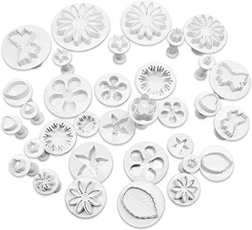 33 Pcs Baking Mold Tools Fondant Plunger Cutters, Cake Cookie Cutter for DIY Cookies Cake Decorating Tools, Heart Flower Leaf Butterfly Star Daisy Shape DIY Decorating Mold