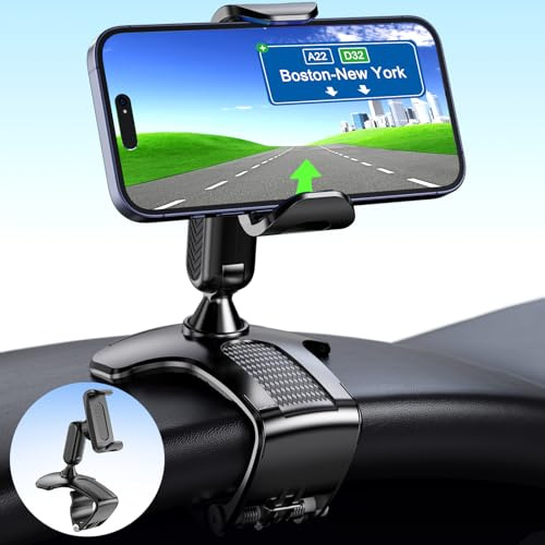CHDFKKD Car Phone Mount, Cell Phone Holder for Car, 360 Degree Rotation, Dashboard Clip Mount, Suitable for 4.7 to 6.5 inch Smartphones (Black)