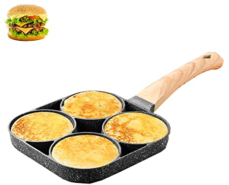 NC NC Padella per frittate a 4 fori multiuso per pancake, bistecche tritate uova padella frittata antiaderente in alluminio per fornelli a gas e fornello a induzione