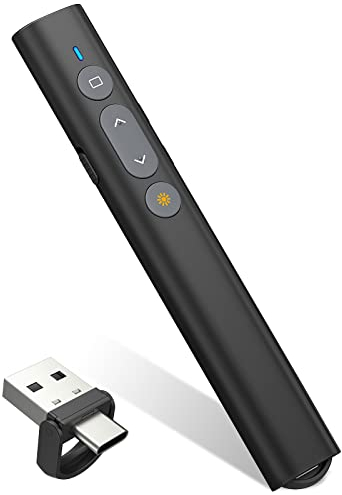 HASACOOL USB C Presenter, 2.4 GHz Wireless Pointer für Präsentationen, 2 IN 1 Typ C und USB Empfänger Powerpoint Fernbedienung, Präsentationsfernbedienung für Windows 7/8/10, Vista/Mac/Linux/Android