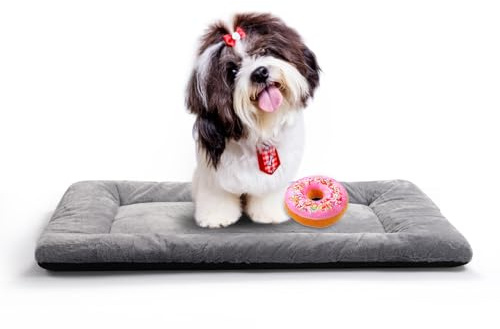 Dog Beds Crate Pad for Small Dogs Ultra Soft Dog Crate Bed Washable & Anti-Slip Kennel Pad,Cat Bed Pad Mat,Gray 24inch