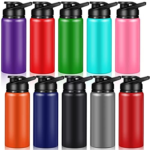 10 Stück wiederverwendbare Aluminium-Wasserflasche mit Schnappdeckel, mehrfarbig, wiederverwendbare Flaschen, Sport-Wasserflaschen, Multipack, Sport, Outdoor-Angeln (590 ml)