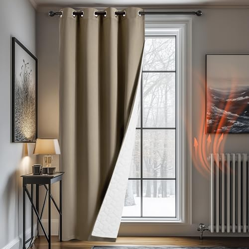 Deconovo Lot de 1 Rideau occultant, Opaque, avec Volants, Thermique, pour Chambre à Coucher, Salon, Isolation Thermique Dos Blanc, 132L X 214H cm (1 Panneaux) Taupe