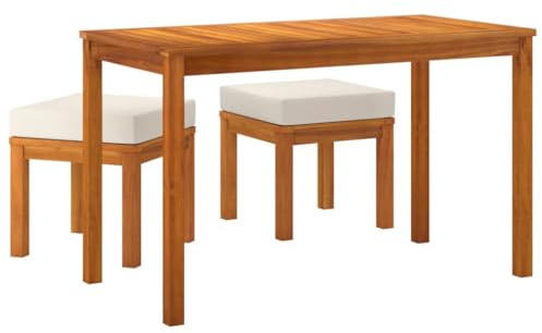 vidaXL Ensemble à Manger de Jardin 3 pcs et Coussins Acacia Solide, Ensemble à dîner d'extérieur, Meubles de Jardin, Meubles d'extérieur