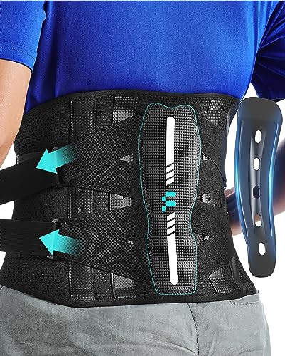 Fitomo Rygggördel för män och kvinnor med ergonomiskt stöd och kolfiberplattor, ultratunt meshtyg, ländryggsbälte för ryggsmärta, ischias, arbete, hållning