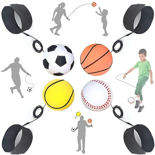 Jastown 4 pcs Balles rebondissantes avec Corde élastique et Bracelet, Jouet Sportif de Retour élastique pour Enfants et Adultes, Entraînement Coordination Main-œil, Balle rebondissante