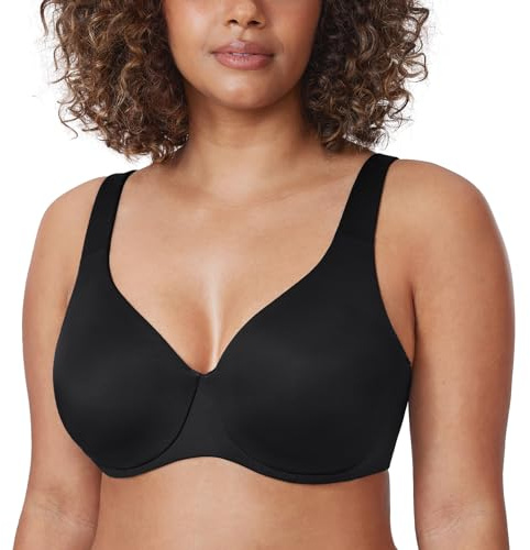 Delimira Women's Minimiser Bra Plus Size Non Padded Underwired Seamless Comfort Bras Black 36G