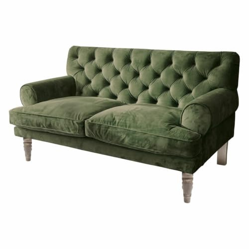 Loberon Carme Canapé - Capitonnage Chesterfield - Velours au Toucher Incroyablement Doux, Vert